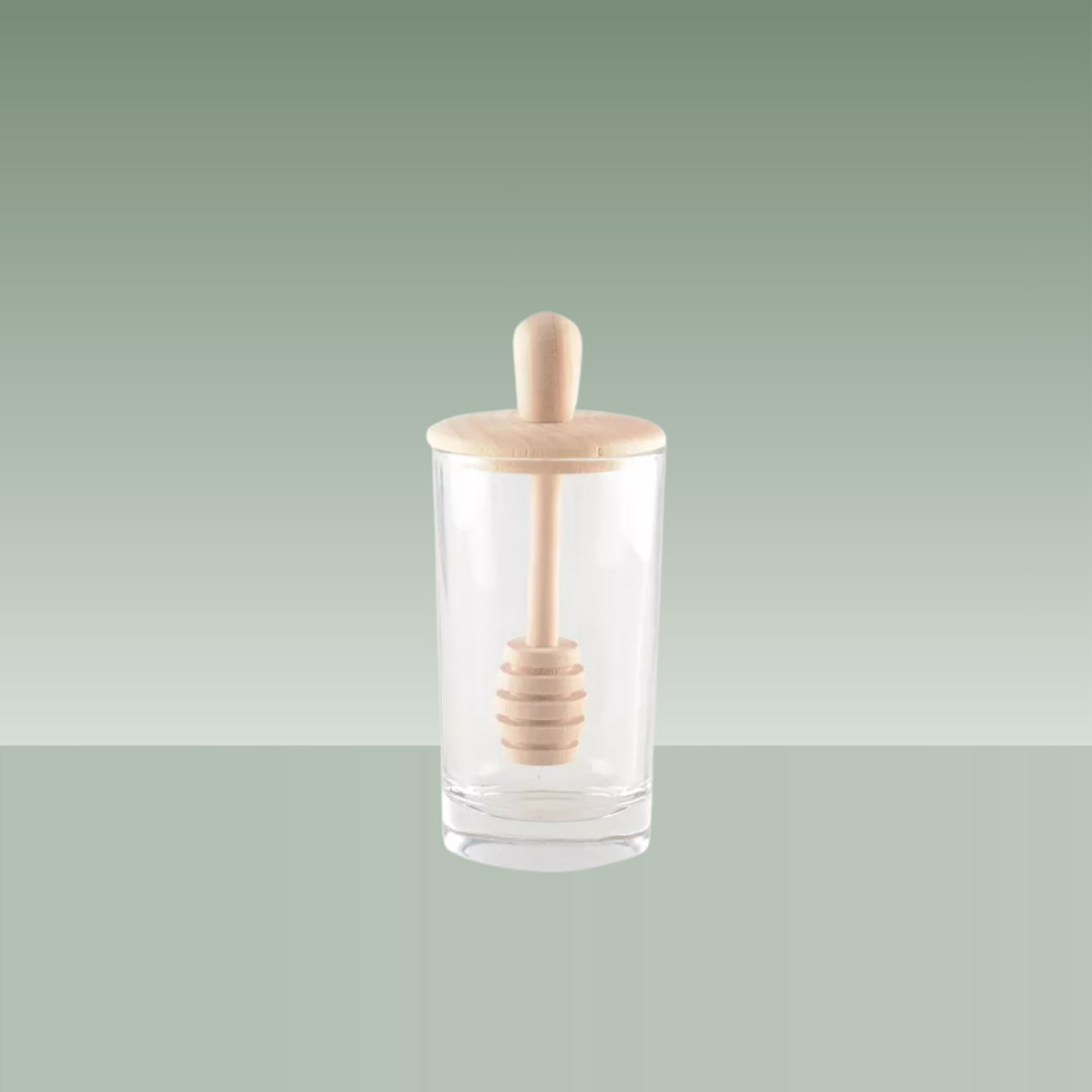 AULICA | TARRO MIEL CRISTAL Y MADERA CILINDRO 6X6X13