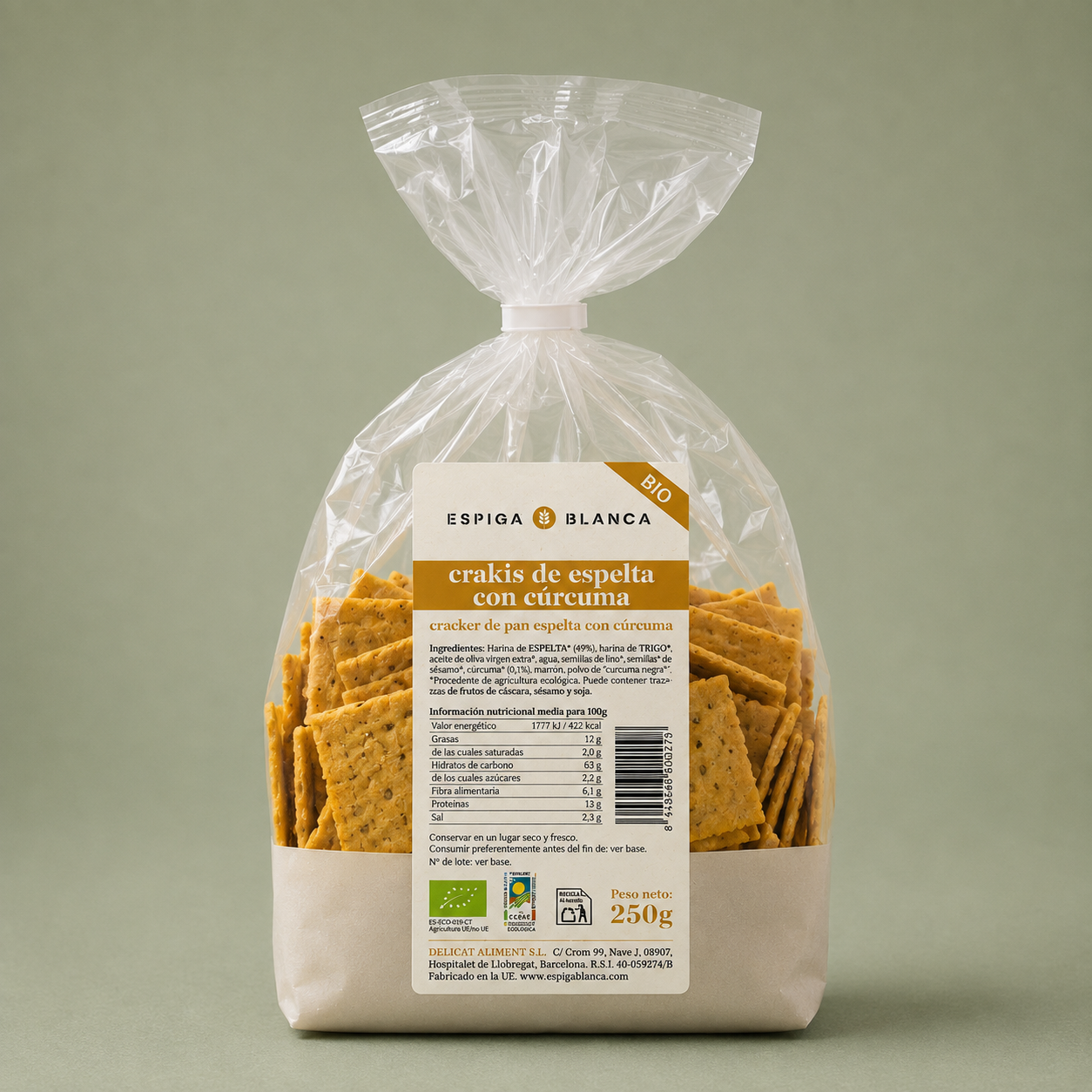 ESPIGA BLANCA | CRACKER DE ESPELTA CON CÚRCUMA 250gr