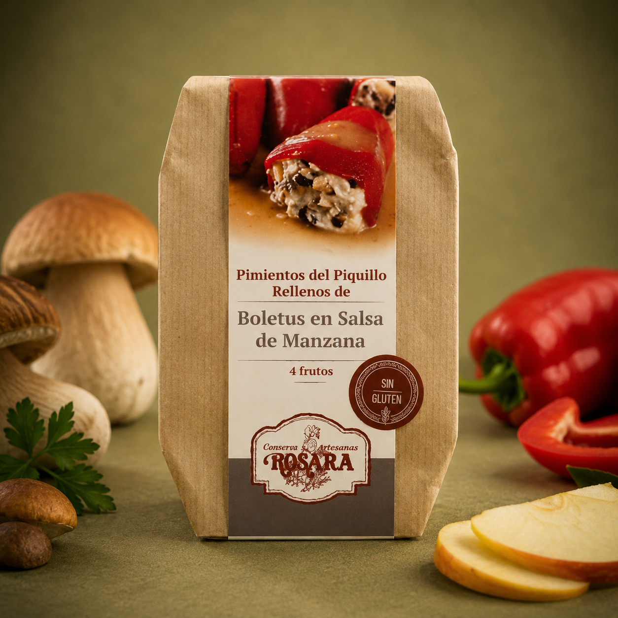 ROSARA | PIMIENTOS DEL PIQUILLO RELLENOS DE BOLETUS EN SALSA MANZANA