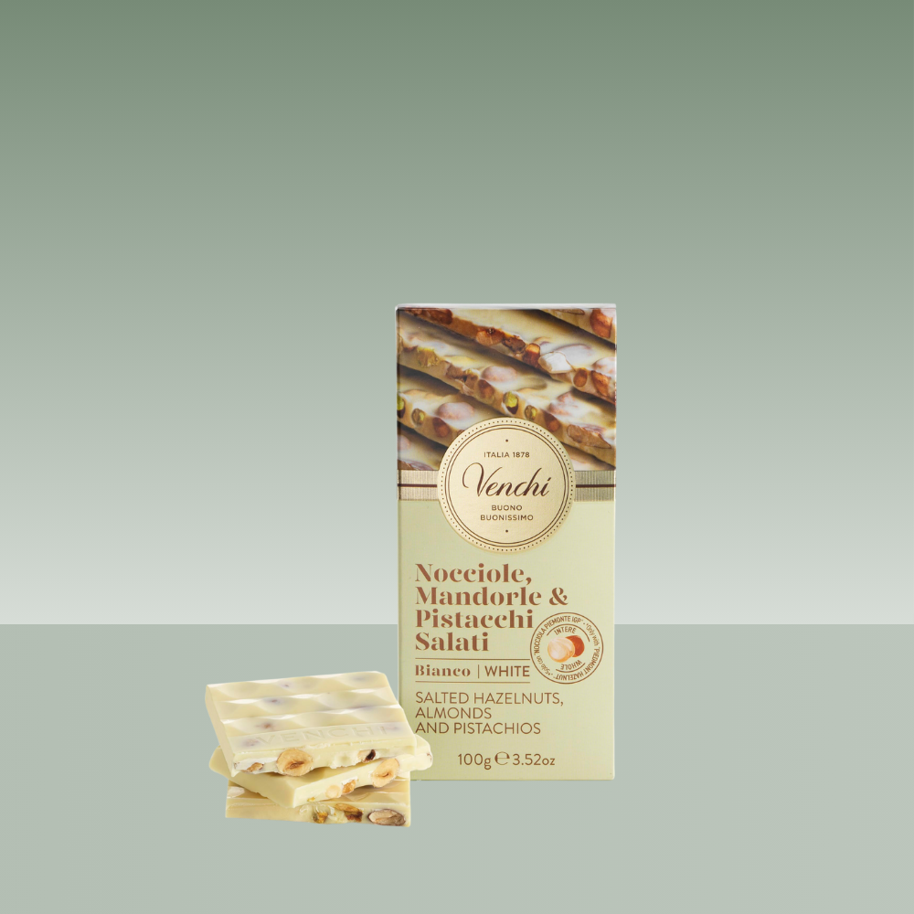 VENCHI | CHOCOLATE BLANCO AVELLANA Y PISTACHO SALADO 100gr
