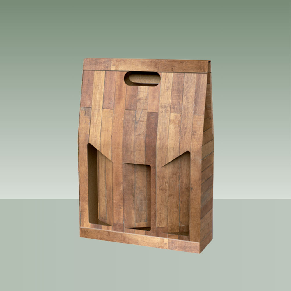 CAJA 3 BOTELLAS IMITACIÓN MADERA