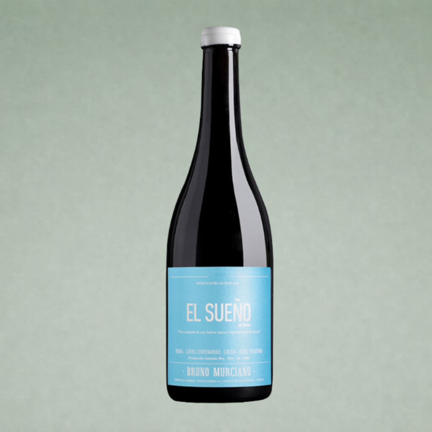 Vino tinto El Sueño Bruno Murciano botella sobre fondo verde