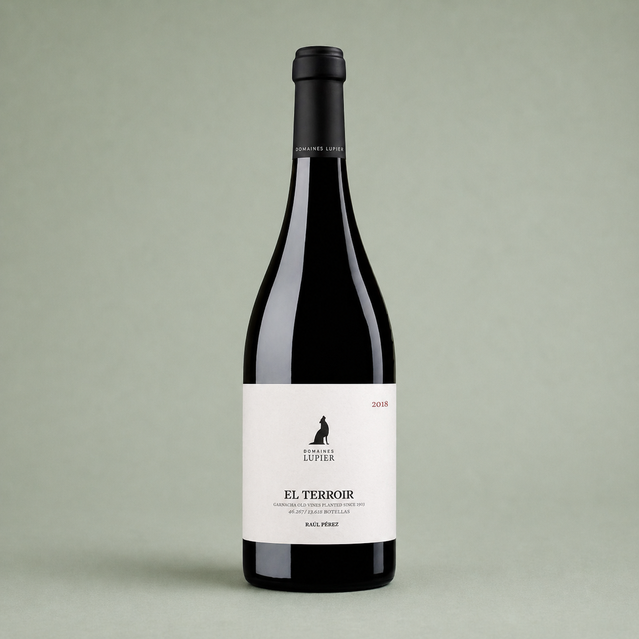 Botella de vino tinto El Terroir 2019 de Domaine Lupier elaborada con Garnacha.