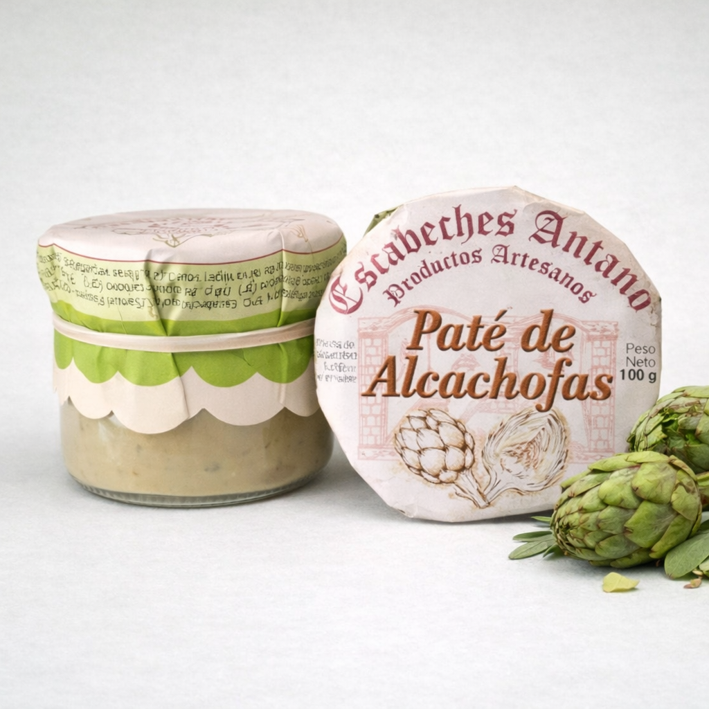 Escabeches Antaño paté de alcachofas en tarro artesanal con alcachofas frescas