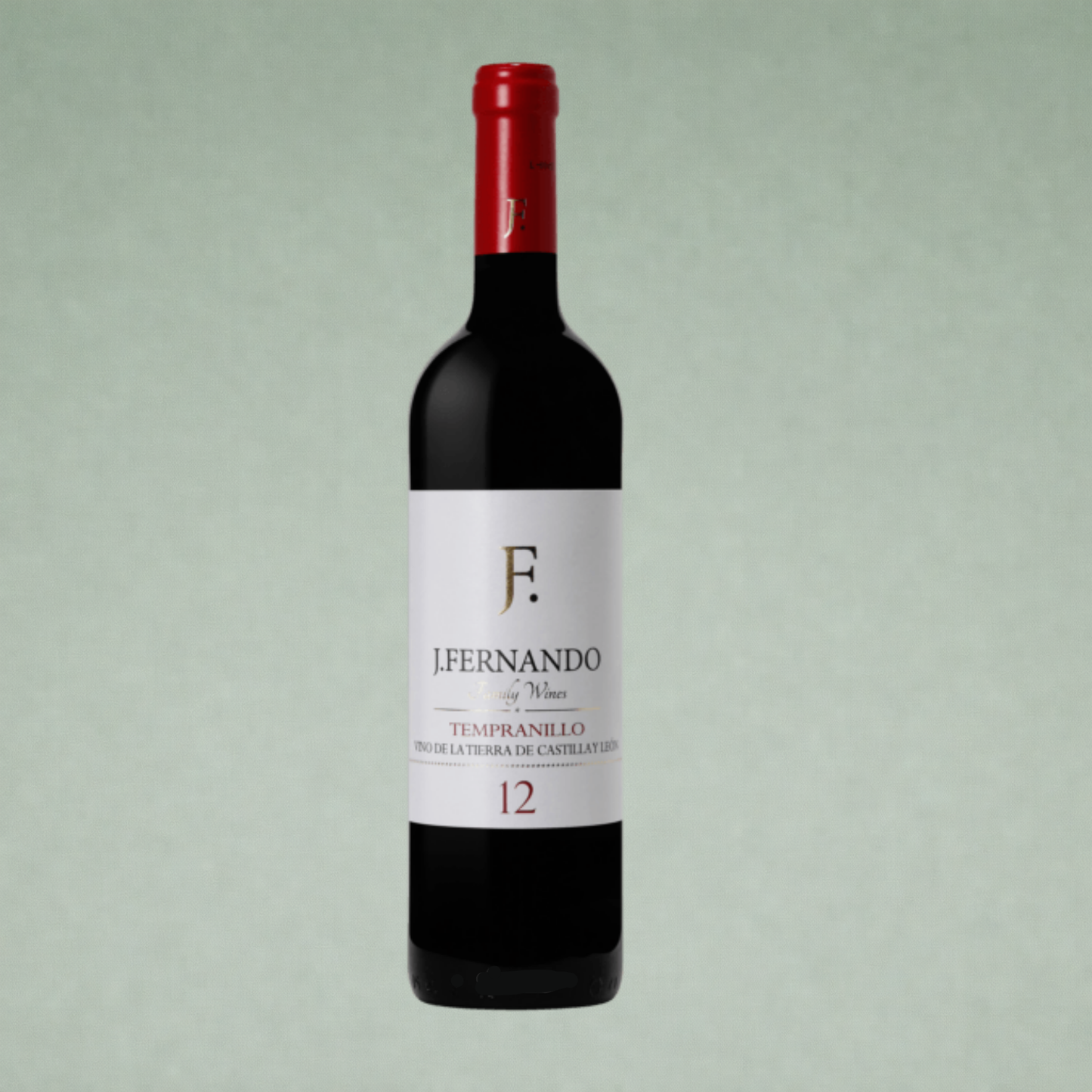 Botella de vino tinto J. Fernando Tempranillo 12, elaborado en Castilla y León