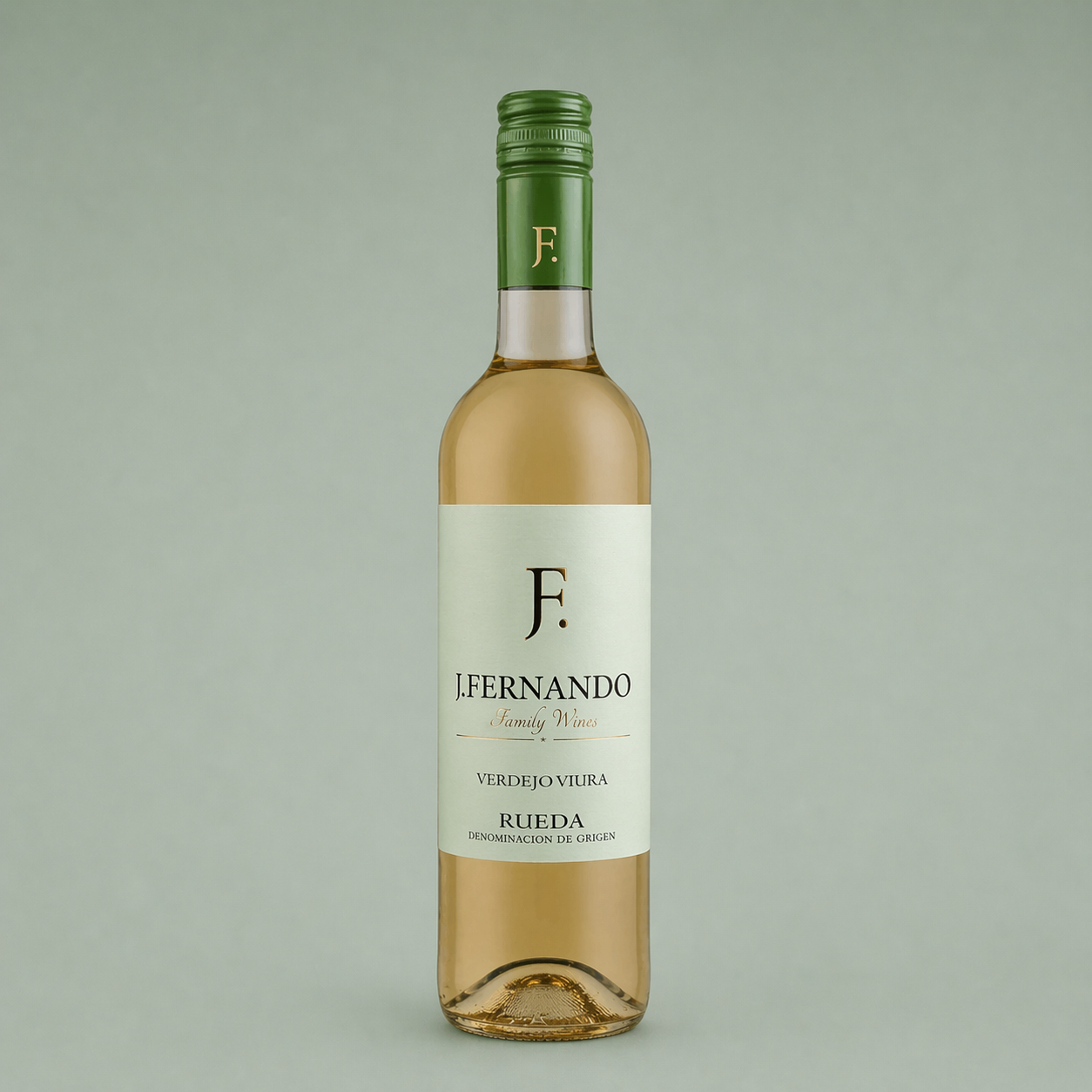 Botella de vino blanco J. Fernando Verdejo Viura D.O. Rueda, coupage de uvas Verdejo y Viura.