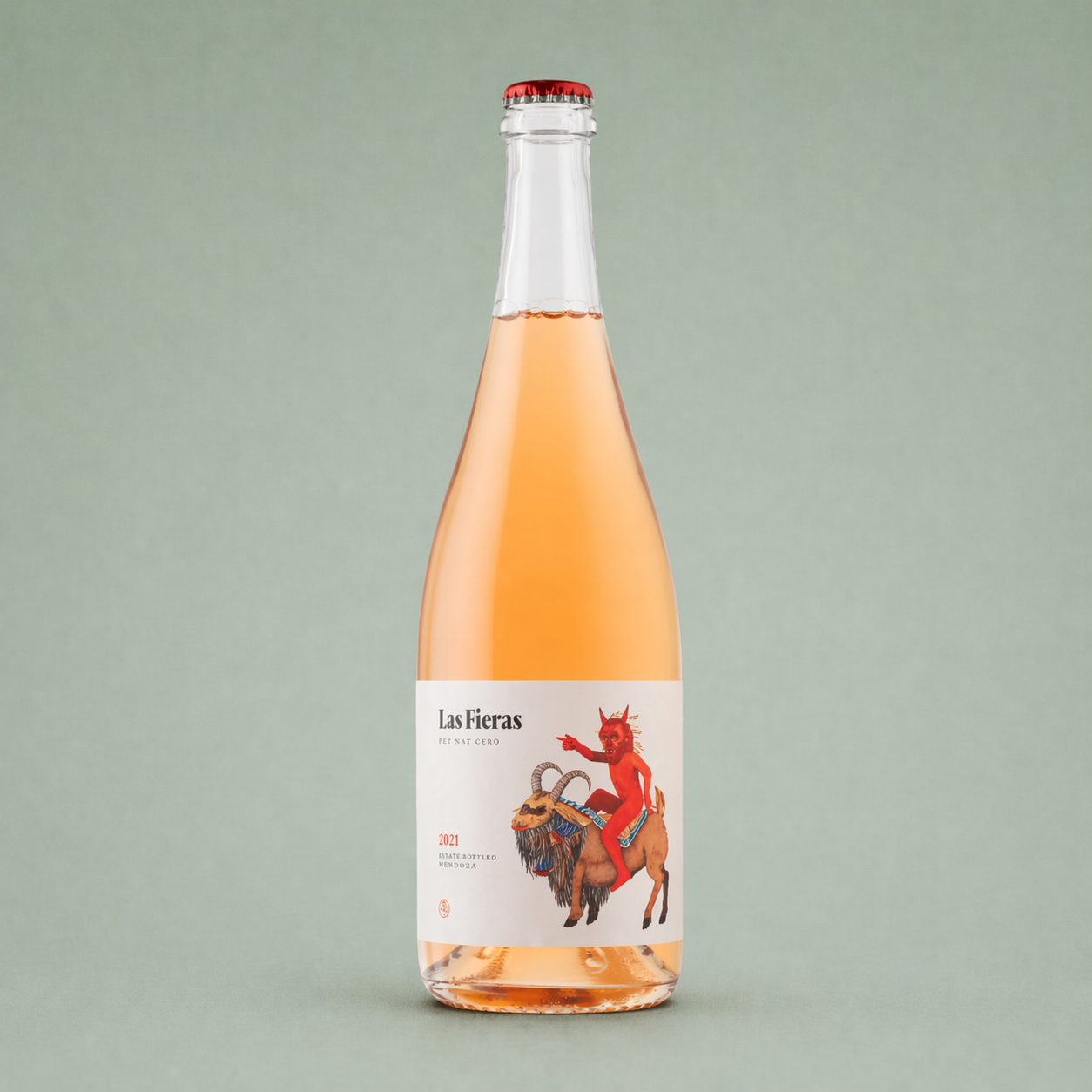 Botella de Las Fieras Pet Nat Giró 2021, ancestral natural de Jalón con etiqueta ilustrada.