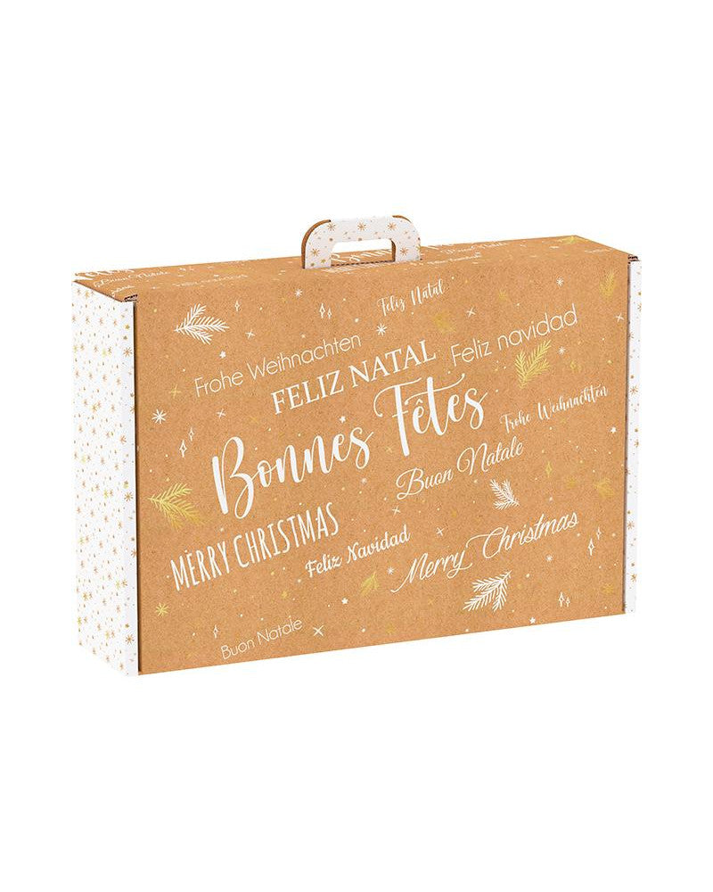 MALETA CARTÓN RECTANGULAR KRAFT/BLANCA/DORADA 54X36X12.5