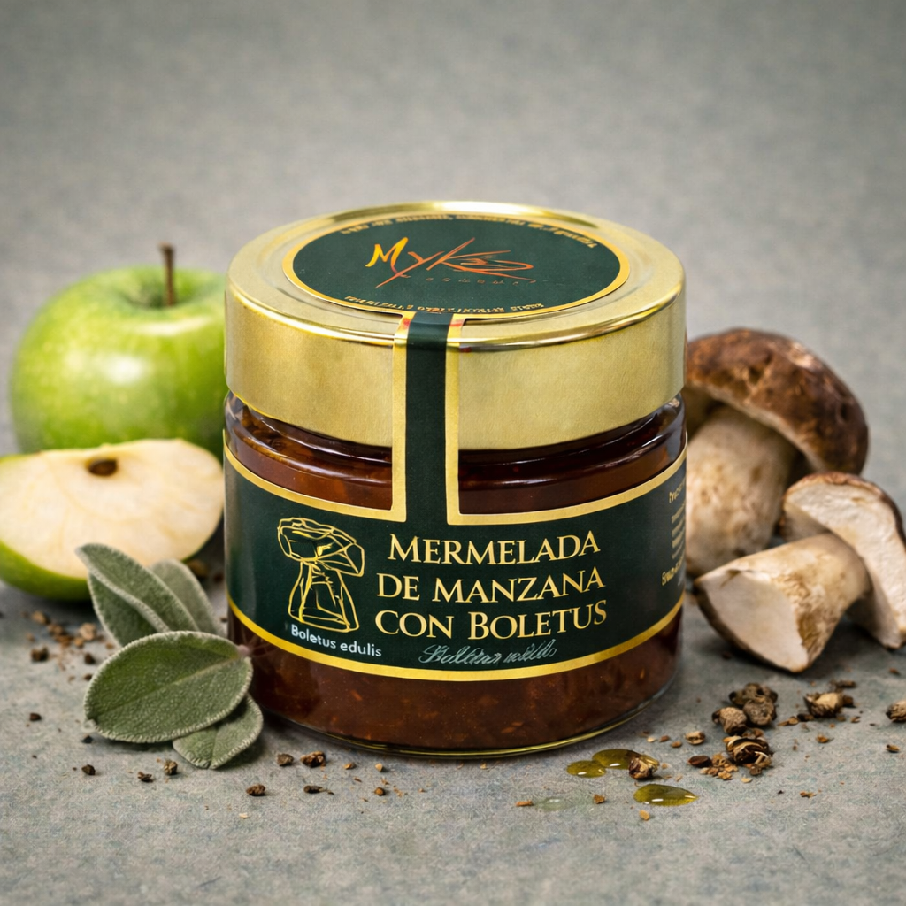 Mermelada de manzana con boletus en tarro gourmet