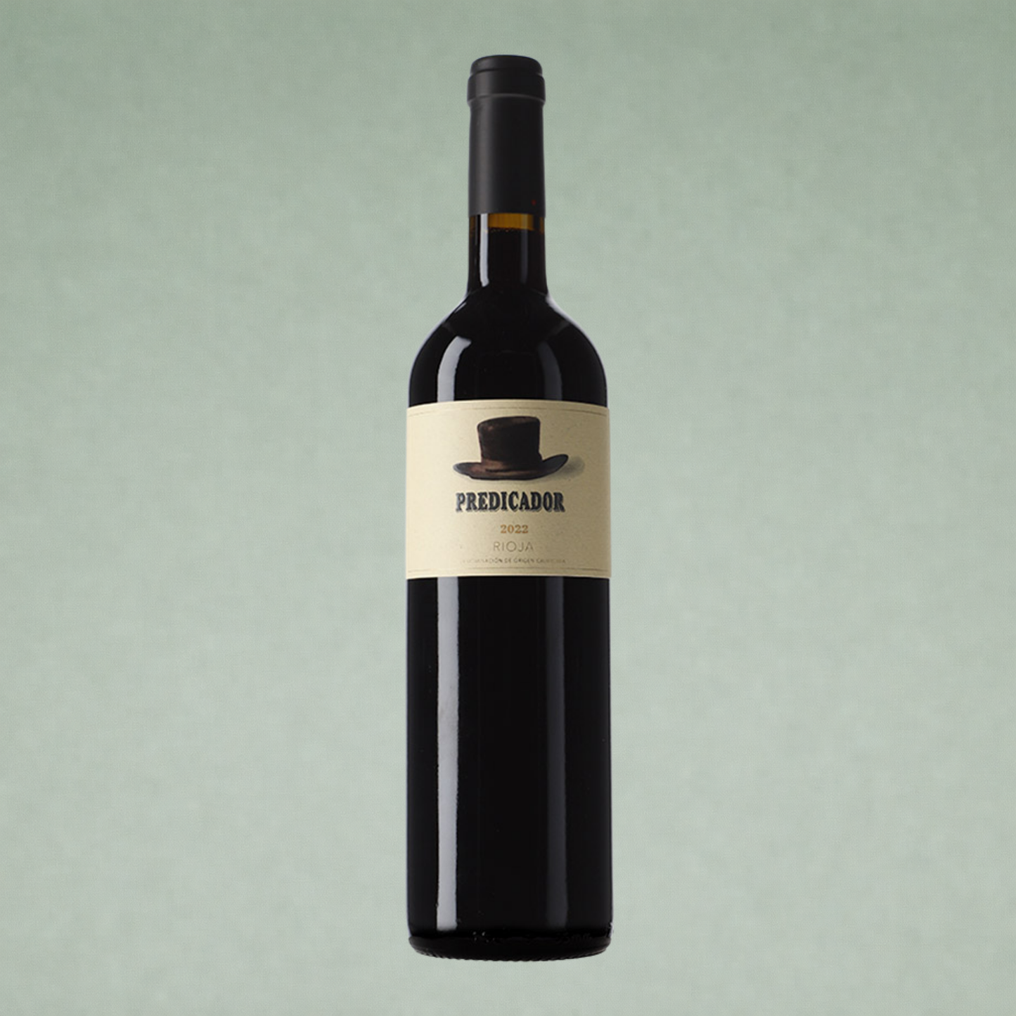 Vino tinto Predicador Rioja botella sobre fondo verde