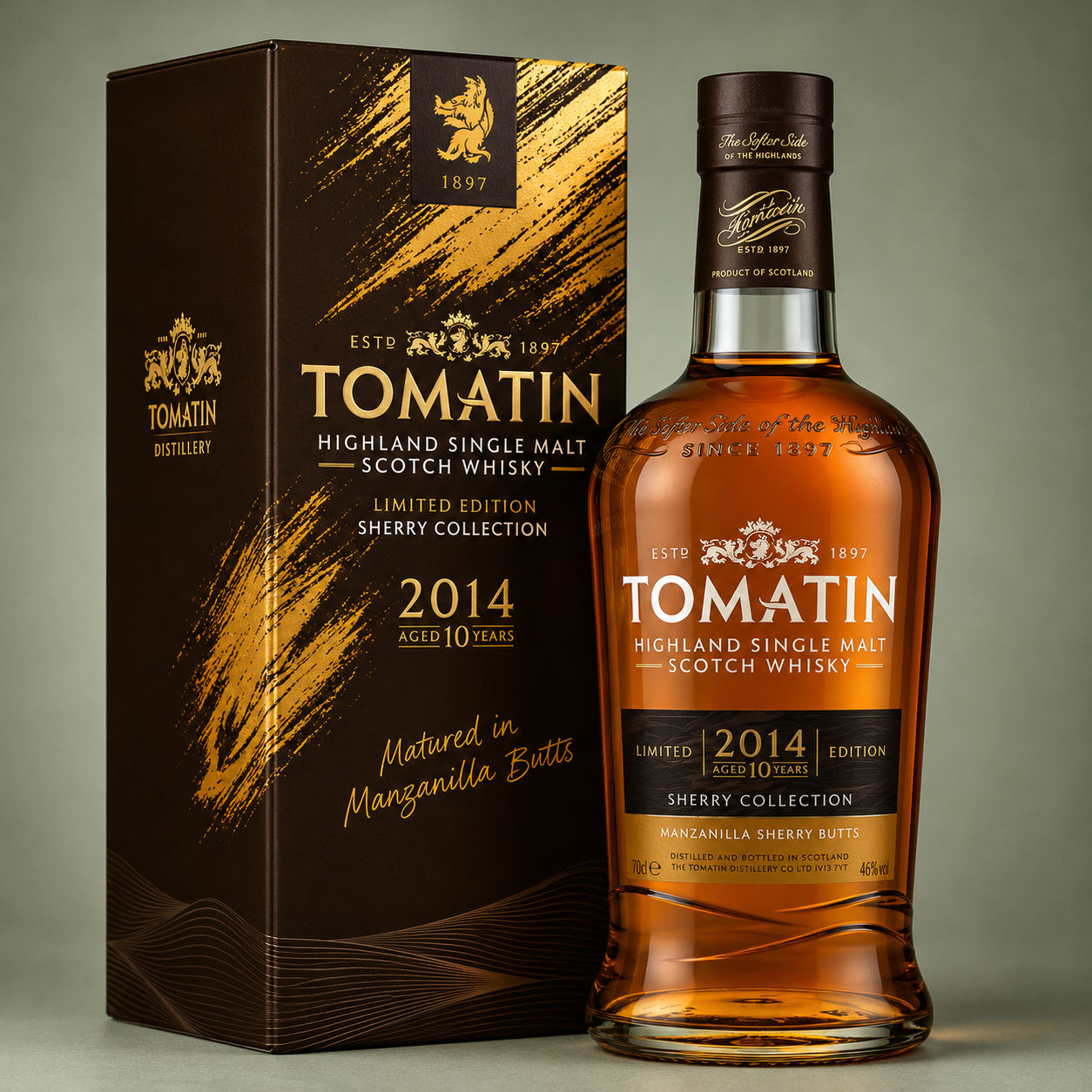 Botella de Tomatin 2014 10 Years Sherry Collection Manzanilla con estuche edición limitada.
