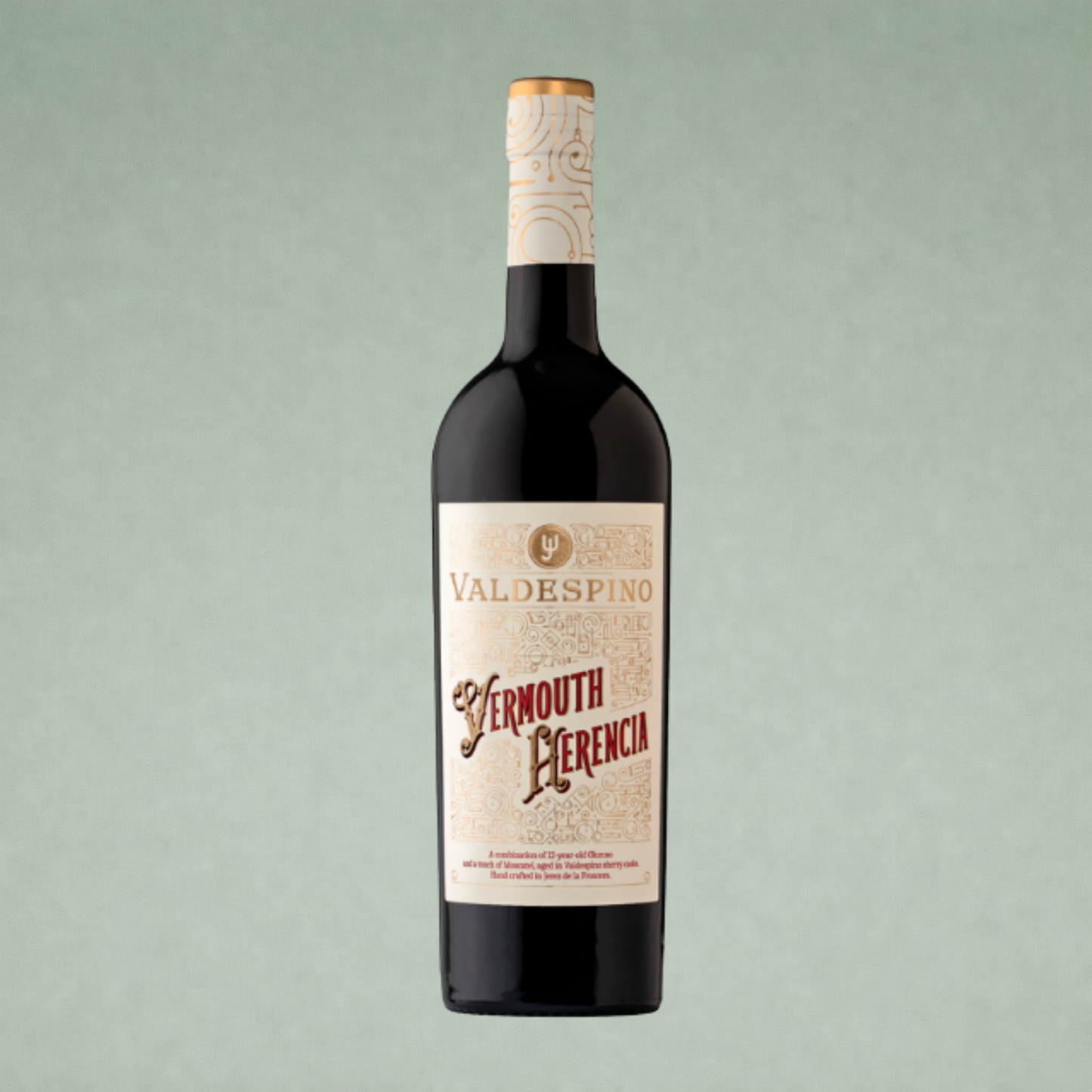 Valdespino Vermouth Herencia botella con etiqueta clásica elegante