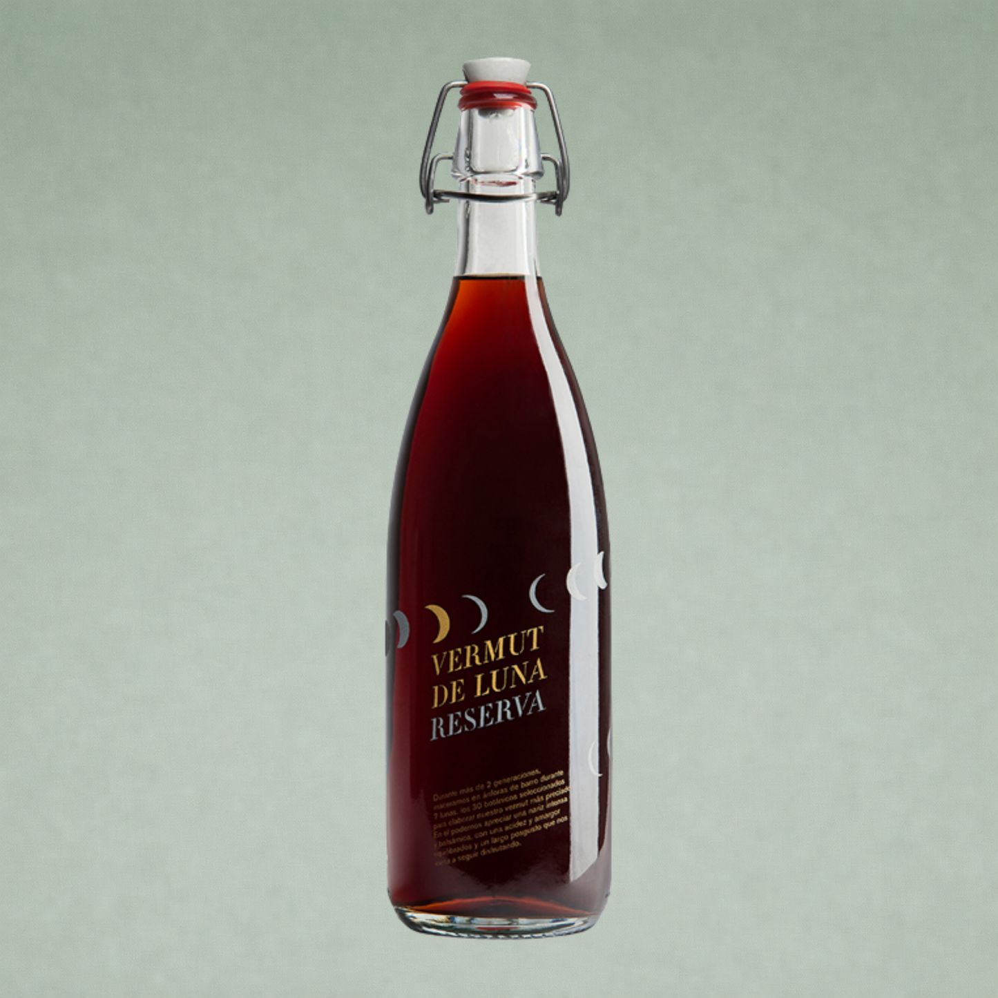 Vermut De Luna Reserva botella vidrio cierre mecánico fondo verde