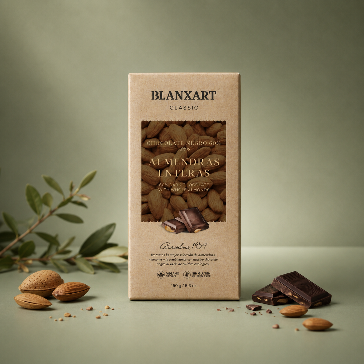 BLANXART | CHOCOLATE NEGRO 60% CON ALMENDRAS ENTERAS 150gr