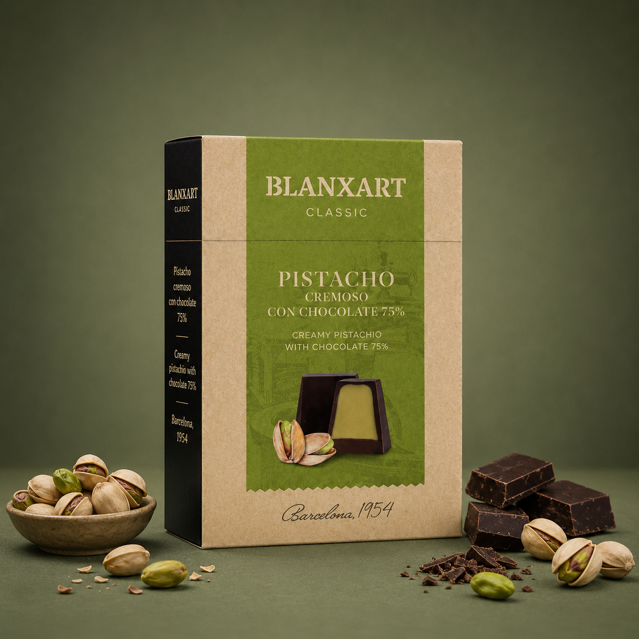 BLANXART | PISTACHO CREMOSO CON CHOCOLATE NEGRO 75% 70gr