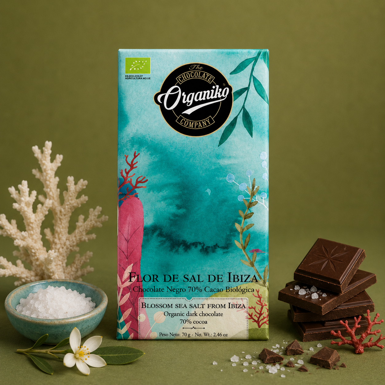 ORGANIKO CHOCOLADE 70% CACAOBLOEM DE ZOUT VAN IBIZA 70GR