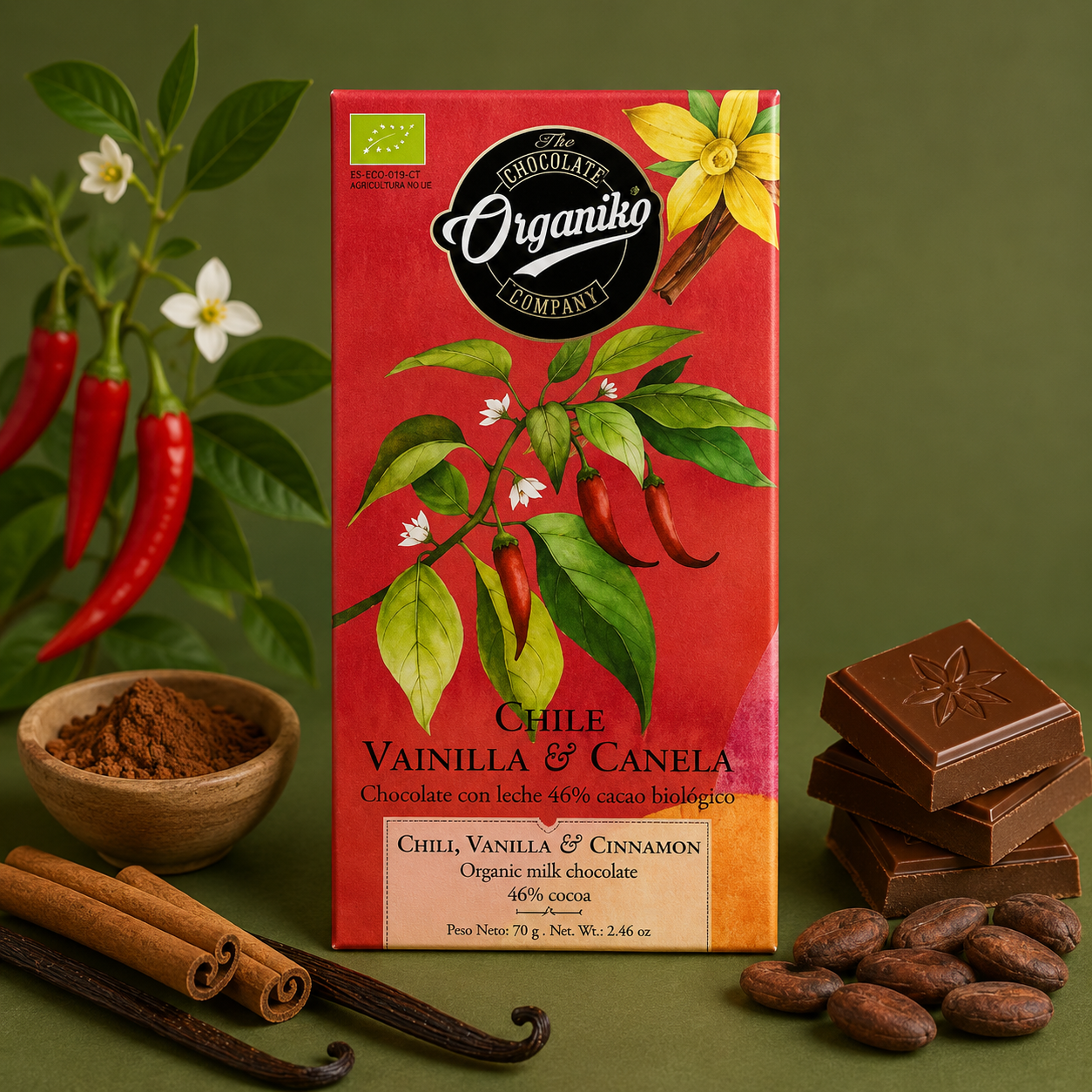 ORGANIKO | CHOCOLATE CON LECHE, CHILE, VAINILLA & CANELA 70gr