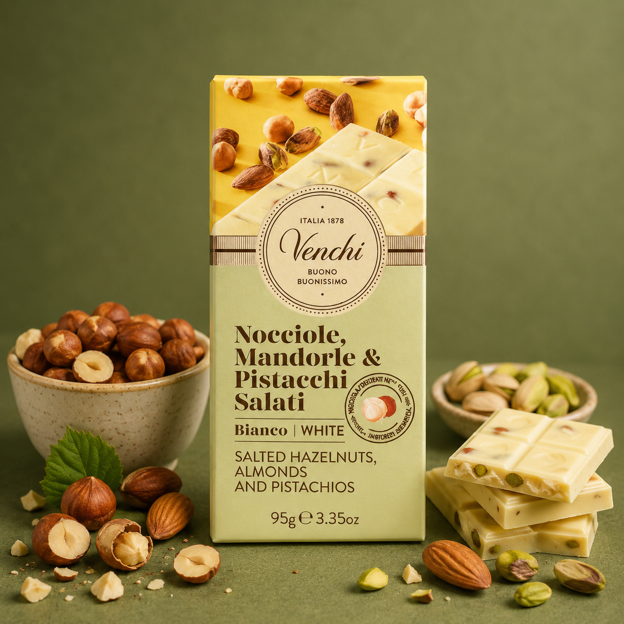 VENCHI | CHOCOLATE BLANCO AVELLANA Y PISTACHO SALADO 95gr
