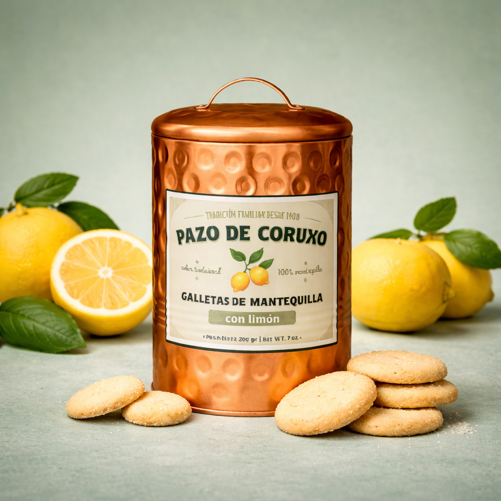 PAZO DE CORUXO | LATA COBRE GALLETAS MANTEQUILLA  CON LIMON 200gr