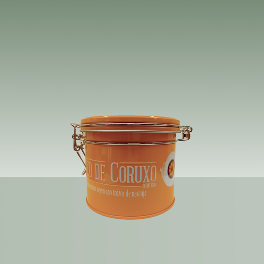 LATA CORUXO CHOCOLATE NEGRO CON TROZOS DE NARANJA 130GR
