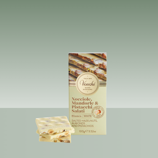 VENCHI CHOCOLATE BLANCO AVELLANA Y PISTACHO SALADO