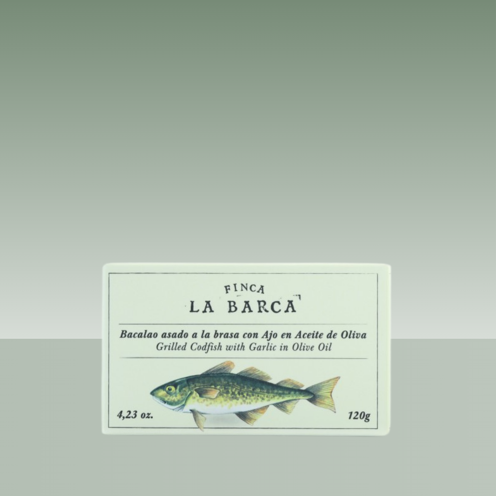 FINCA LA BARCA | BACALAO ASADO CON AJO EN ACEITE OLIVA 120G
