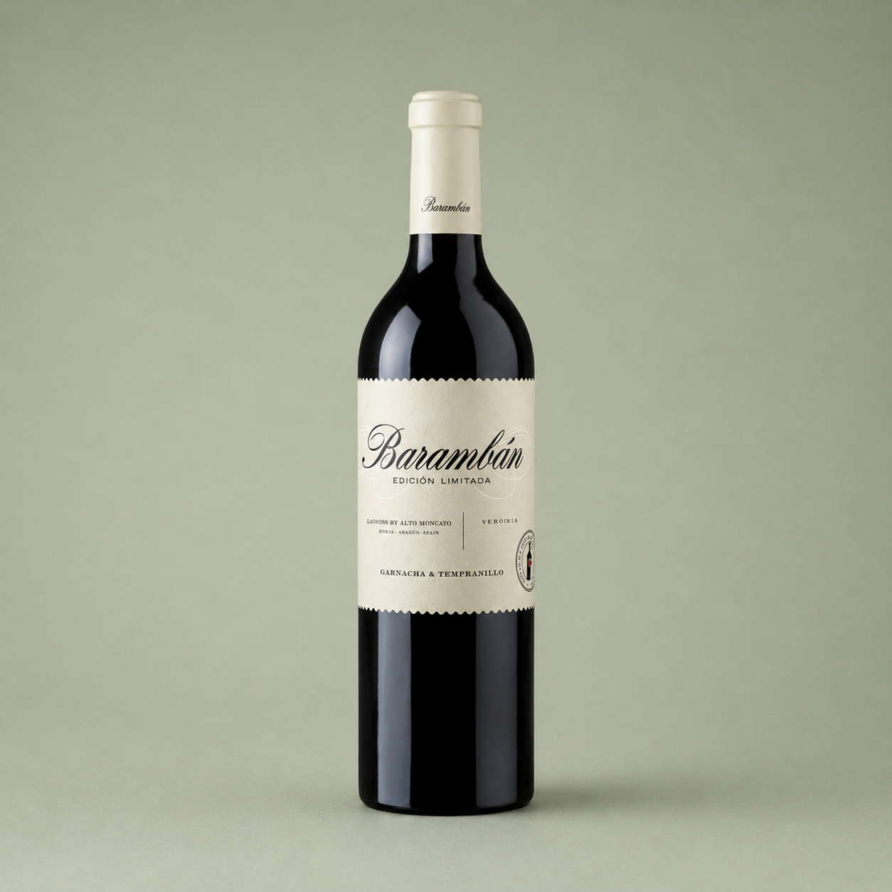 Botella de vino tinto Barambán Garnacha y Tempranillo de Alto Moncayo.