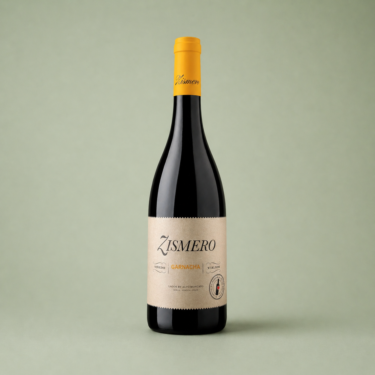 Botella de vino tinto Zismero Garnacha de Alto Moncayo.