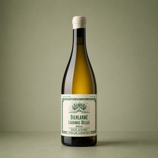 Botella de Bienlarmé Lágrimas Bellas Blanco, vino blanco de Rioja Alavesa elaborado en Labastida.
