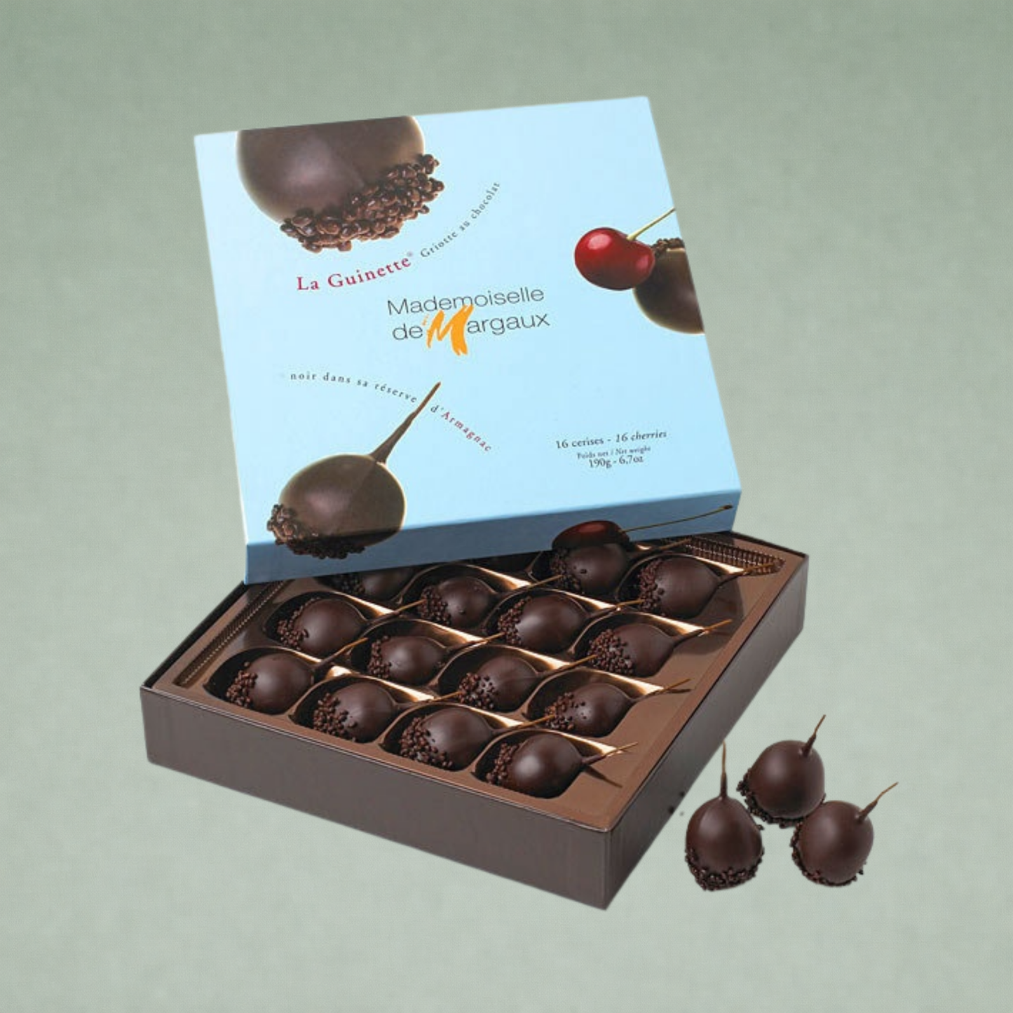 Cerezas al licor cubiertas de chocolate Mademoiselle de Margaux en caja
