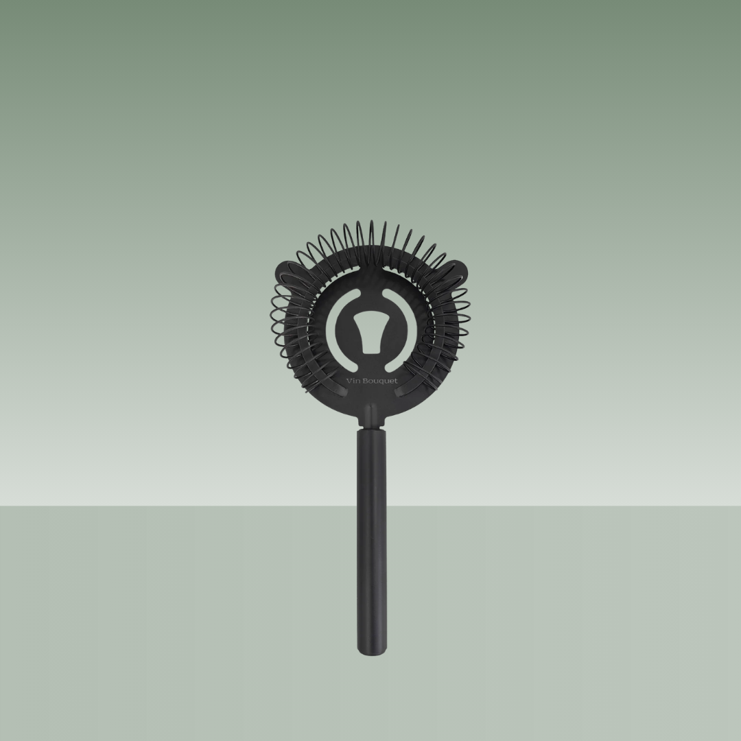 Colador de cóctel Vin Bouquet tipo strainer en acero inoxidable negro.