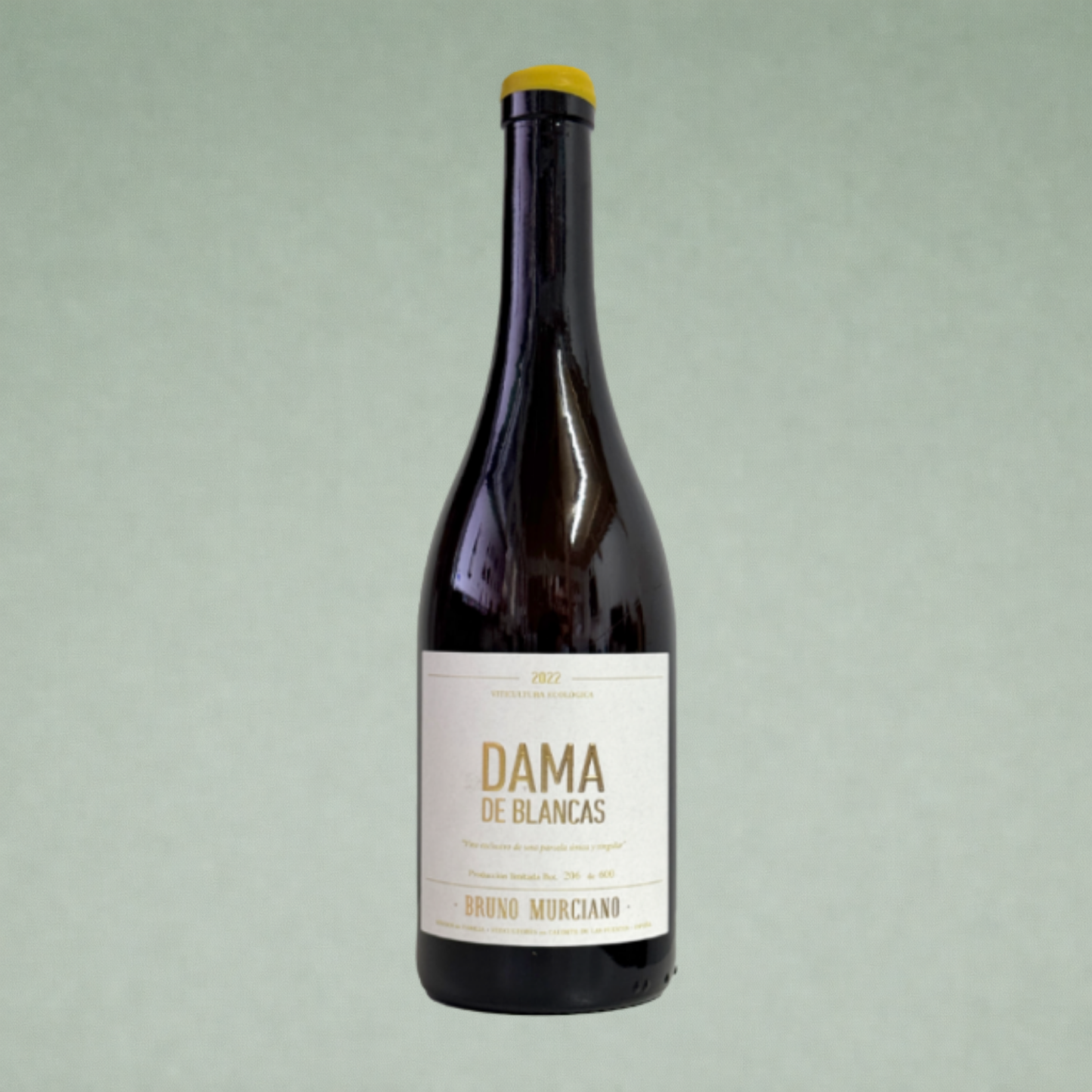 Vino blanco Dama de Blancas Utiel Requena botella sobre fondo verde