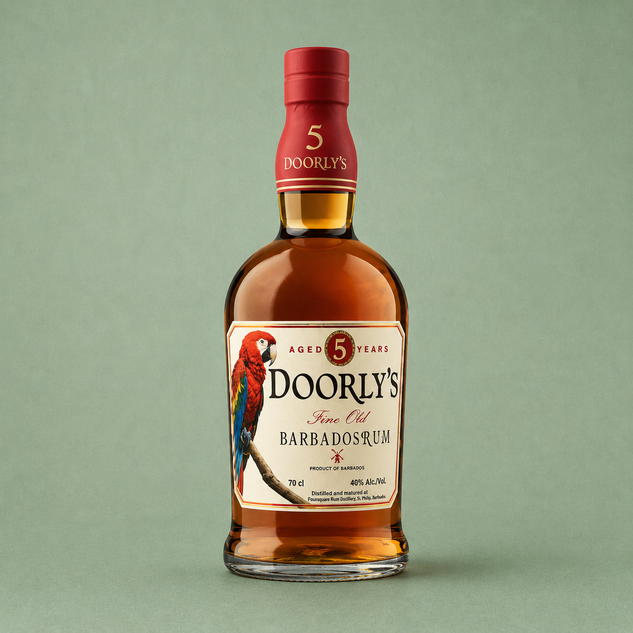 Botella de ron Doorly’s 5 Years Barbados Rum.