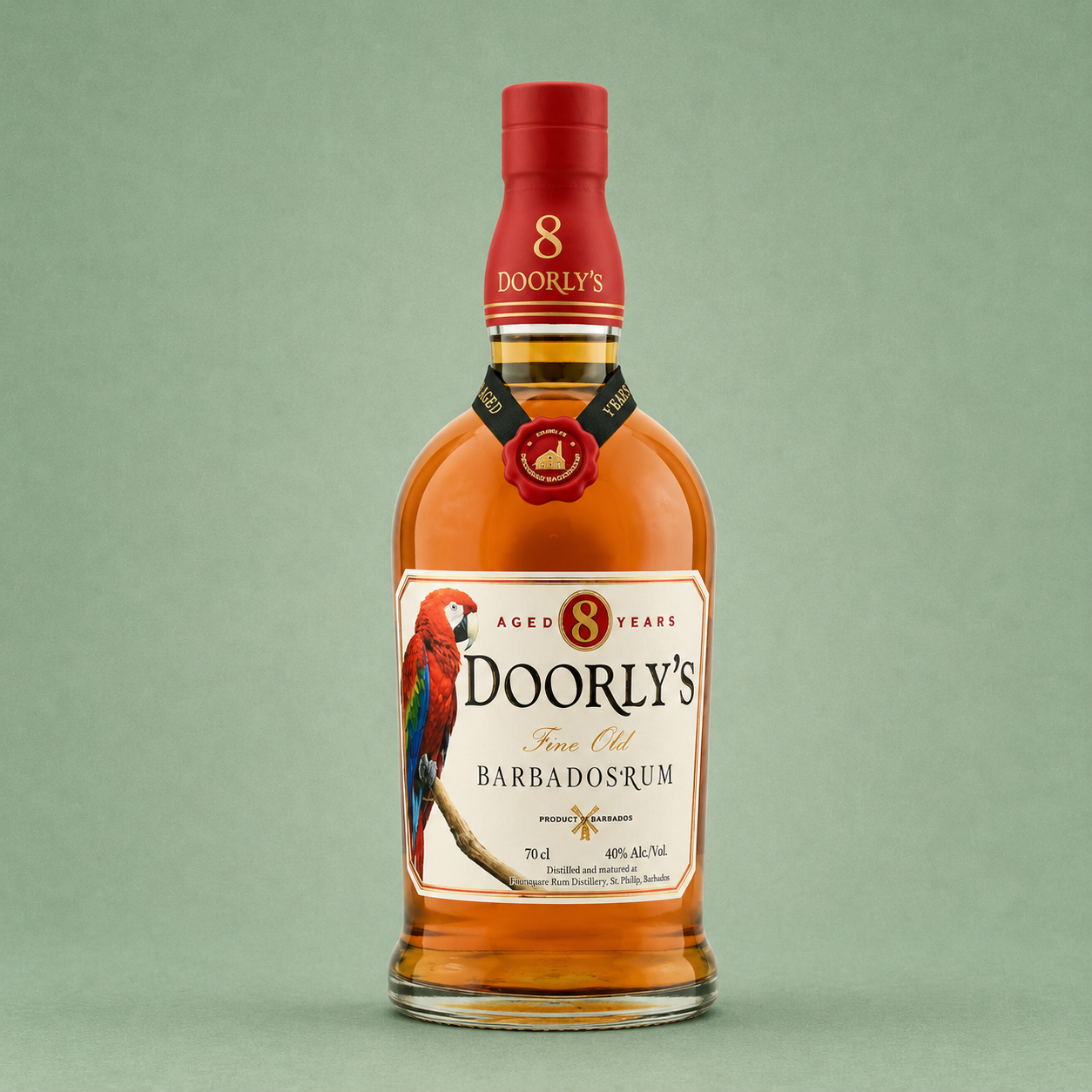 Botella de ron Doorly’s 8 Years Barbados Rum.