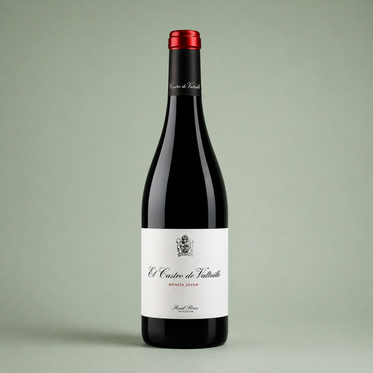 Botella de vino tinto El Castro de Valtuille Mencía Joven de Raúl Pérez de la DO Bierzo.
