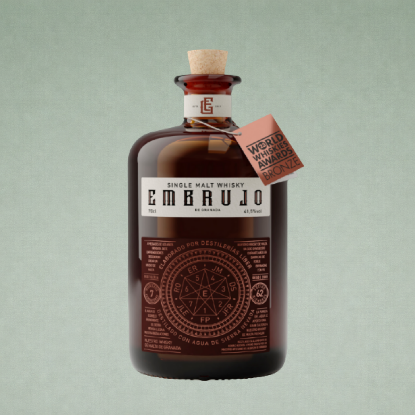 Embrujo Single Malt Whisky botella artesanal con tapón de corcho