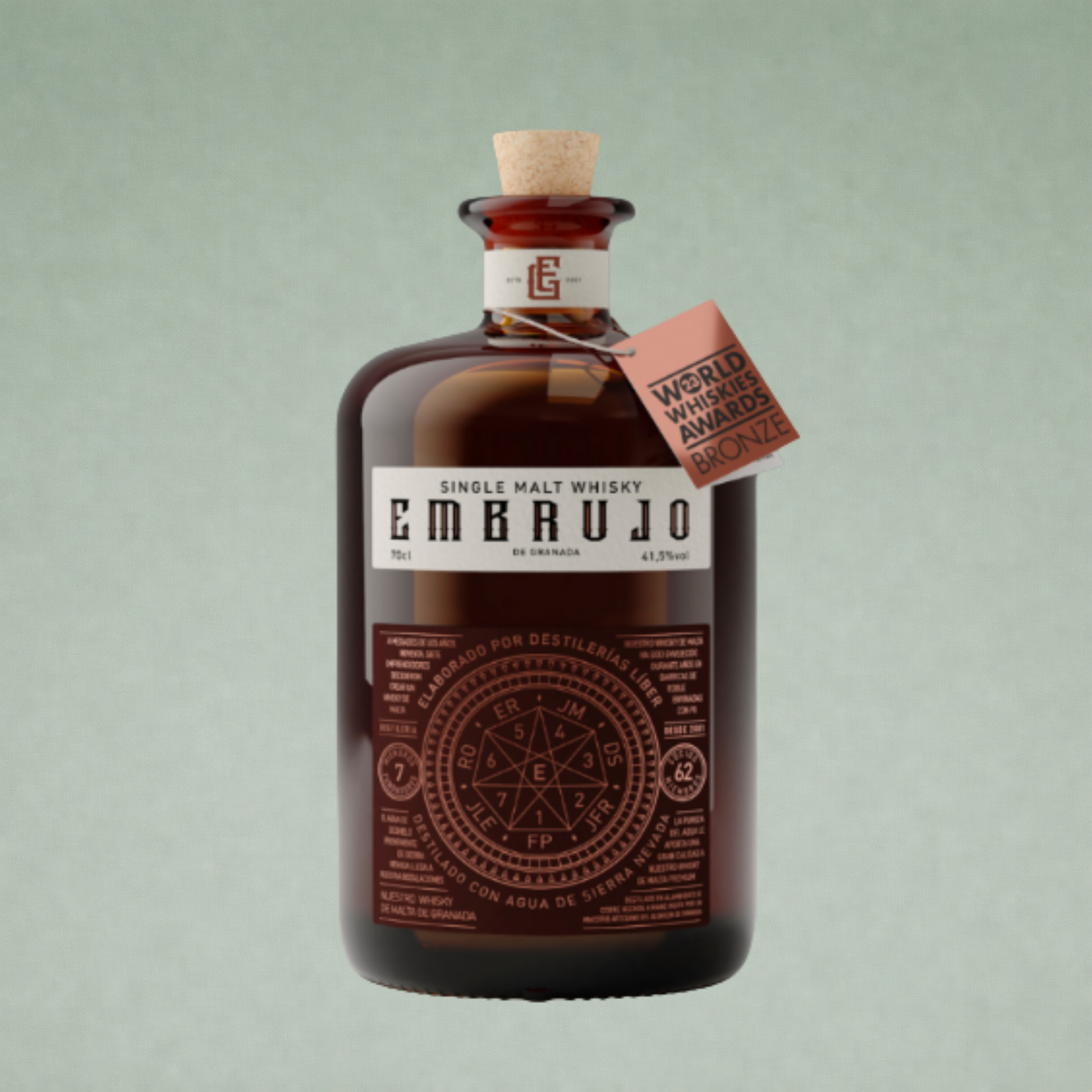 Embrujo Single Malt Whisky botella artesanal con tapón de corcho