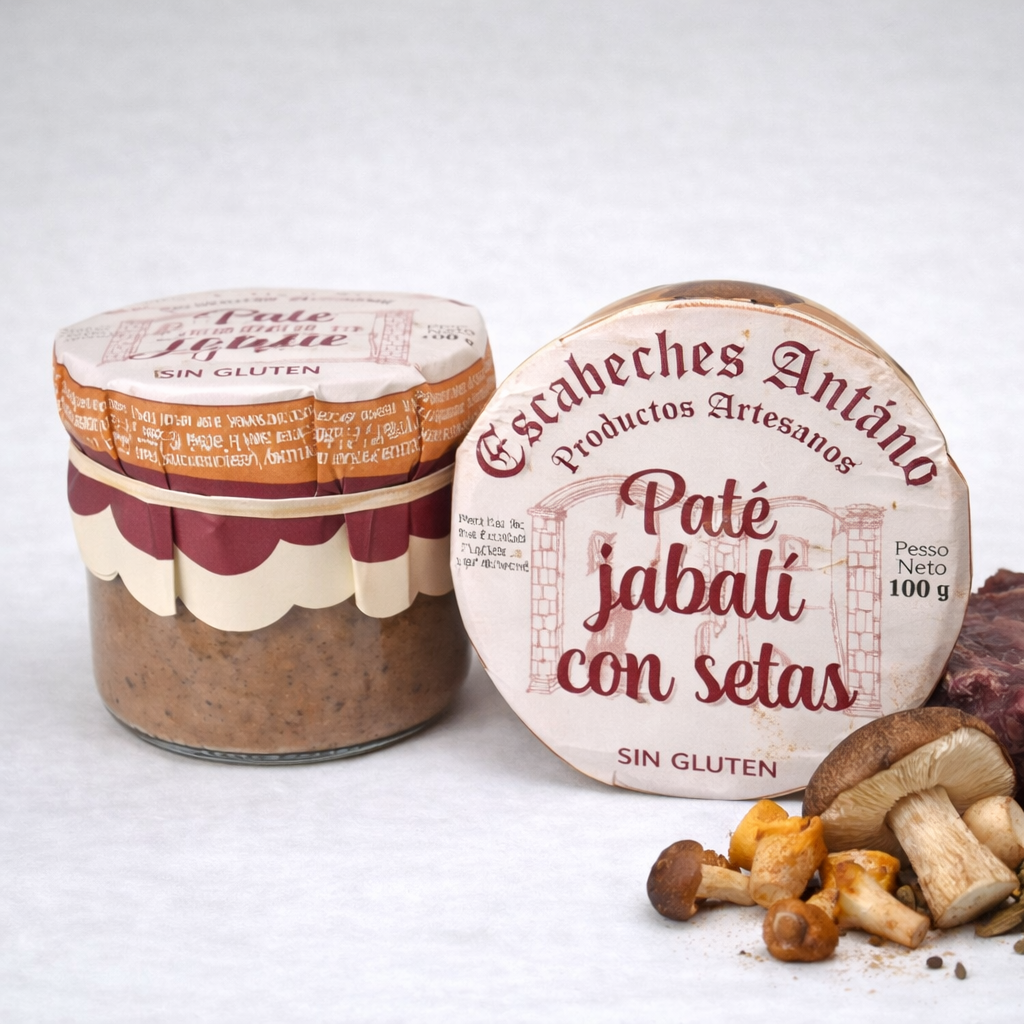 Escabeches Antaño paté de jabalí con setas sin gluten en tarro