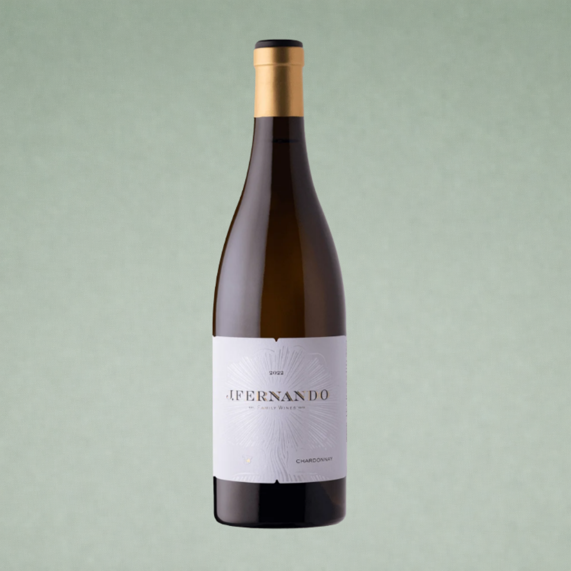 Botella de vino blanco J. Fernando Chardonnay 2022