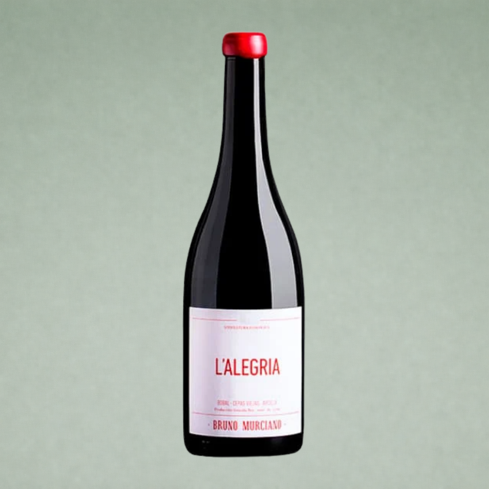 Vino tinto L’Alegría Bruno Murciano botella sobre fondo verde