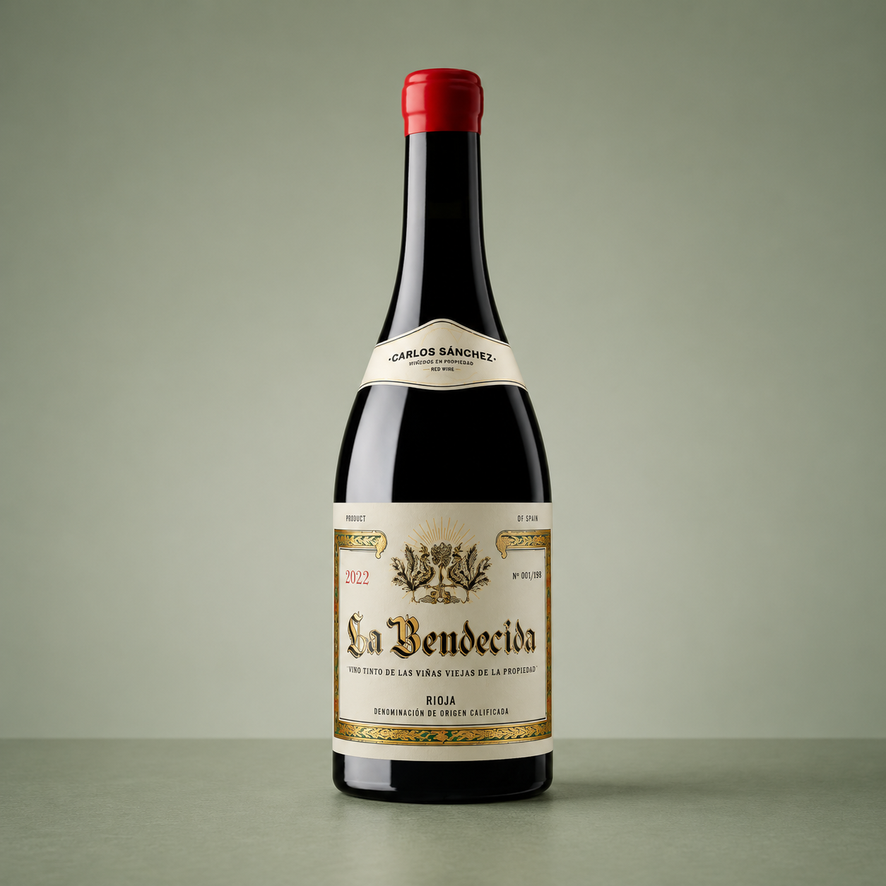 Botella de La Bendecida 2023, vino tinto de Rioja elaborado por Carlos Sánchez Viticultor.