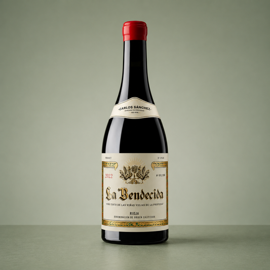 Botella de La Bendecida 2023, vino tinto de Rioja elaborado por Carlos Sánchez Viticultor.