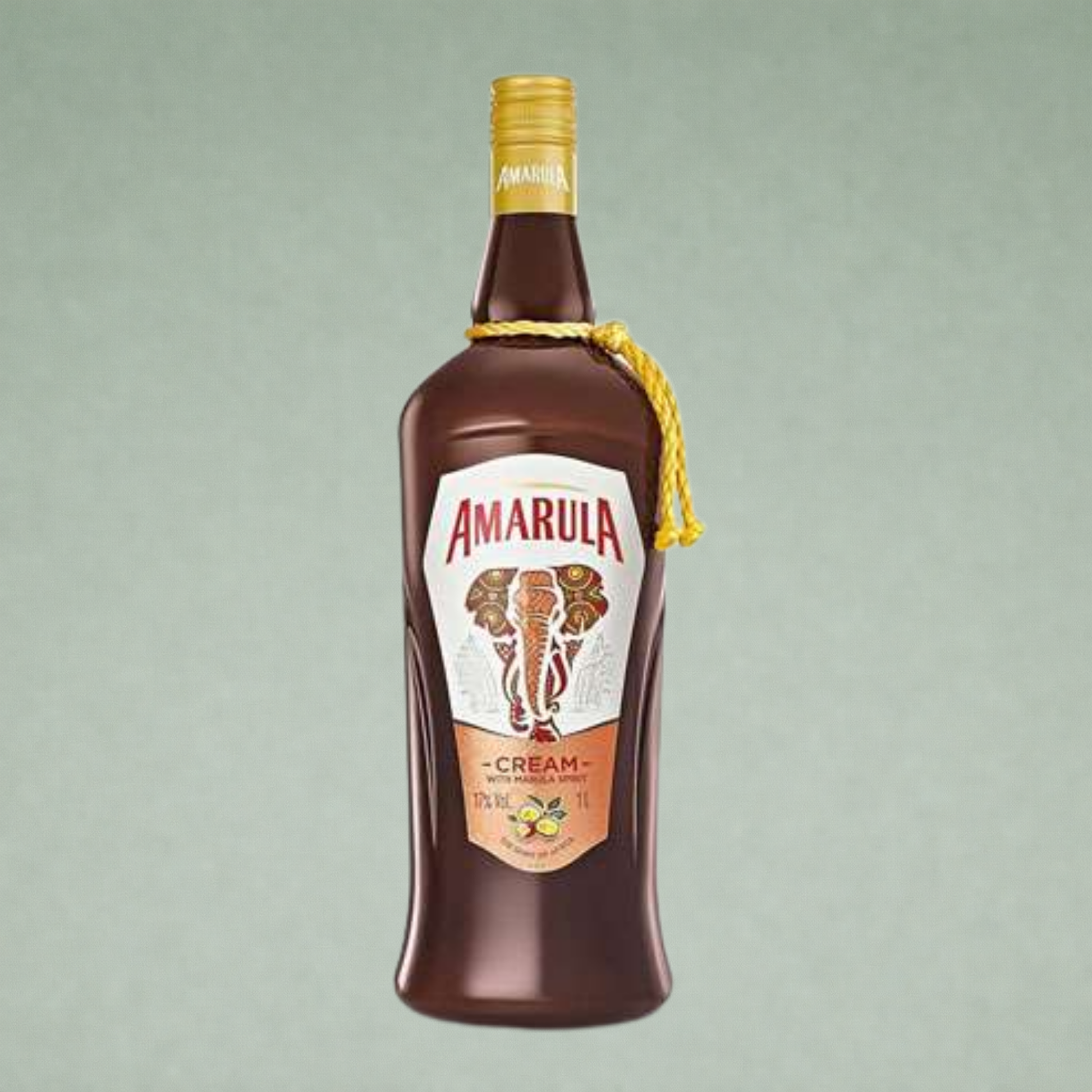 Licor de crema Amarula 1 LITRO con botella marrón y etiqueta de elefante