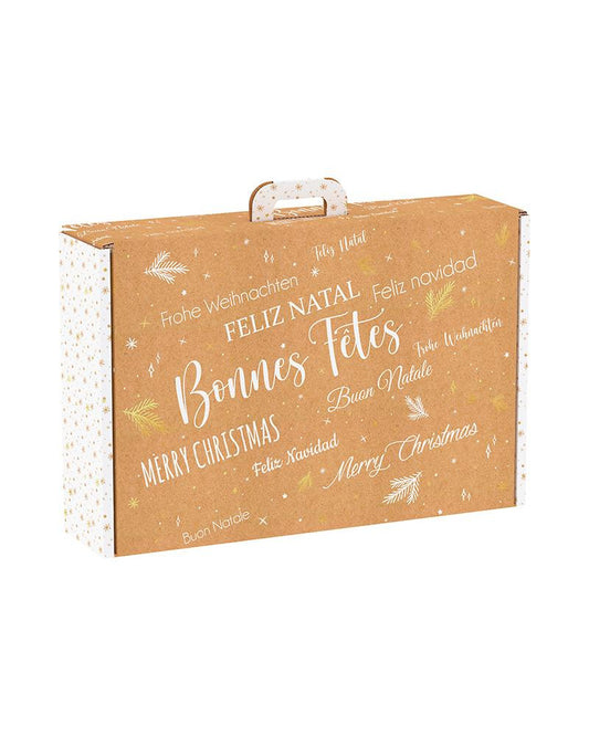 MALETA CARTÓN RECTANGULAR KRAFT/BLANCA/DORADA 54X36X12.5