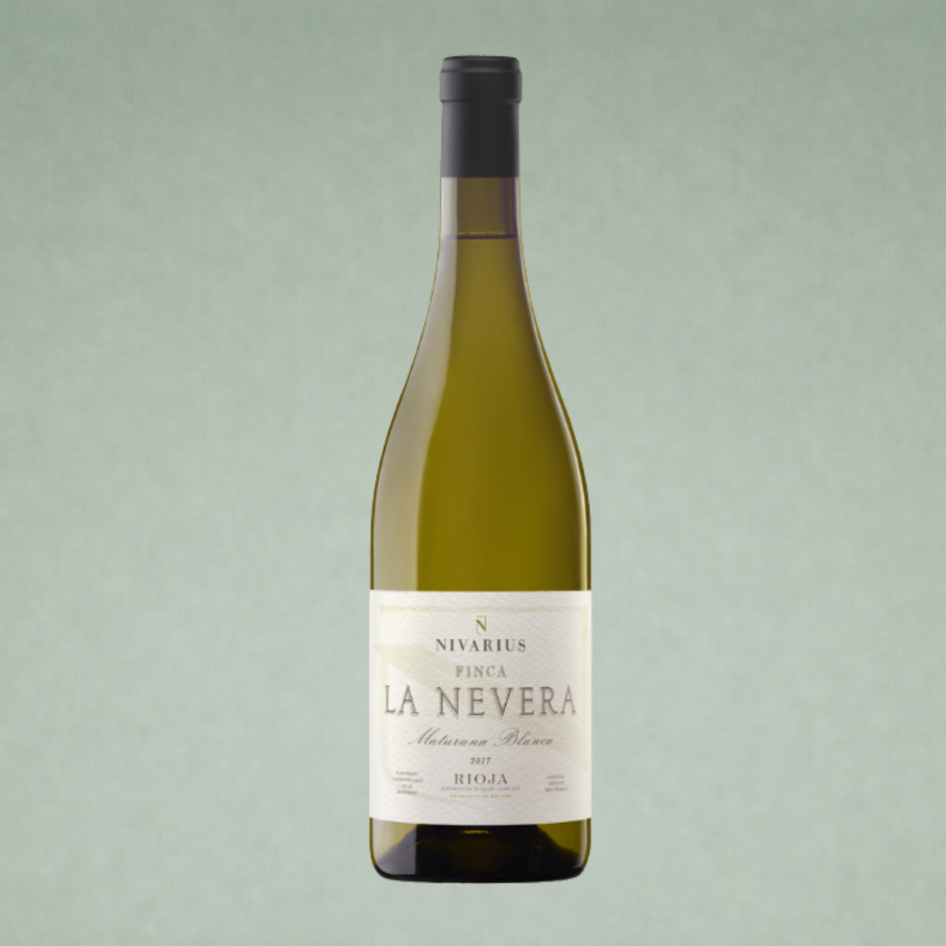 Vino blanco Nivarius Finca La Nevera Rioja botella sobre fondo verde