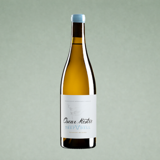 Botella de Trepadell 2023 de Óscar Mestre, vino blanco artesanal de Jalón elaborado con variedades olvidadas.