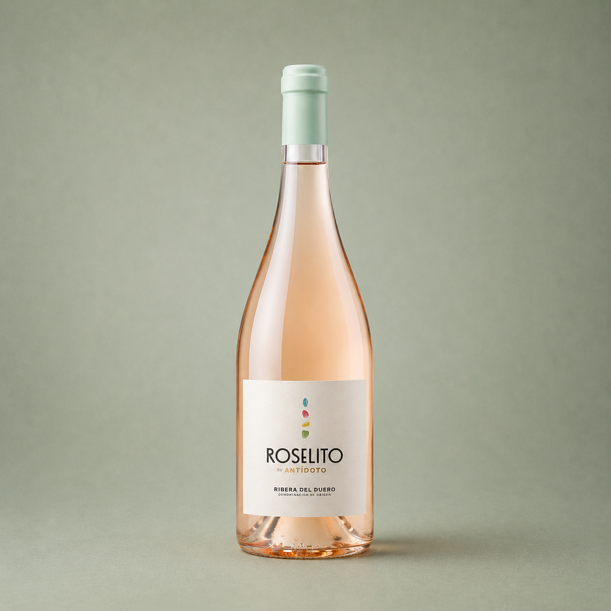 Botella de vino rosado Roselito Antídoto Ribera del Duero.