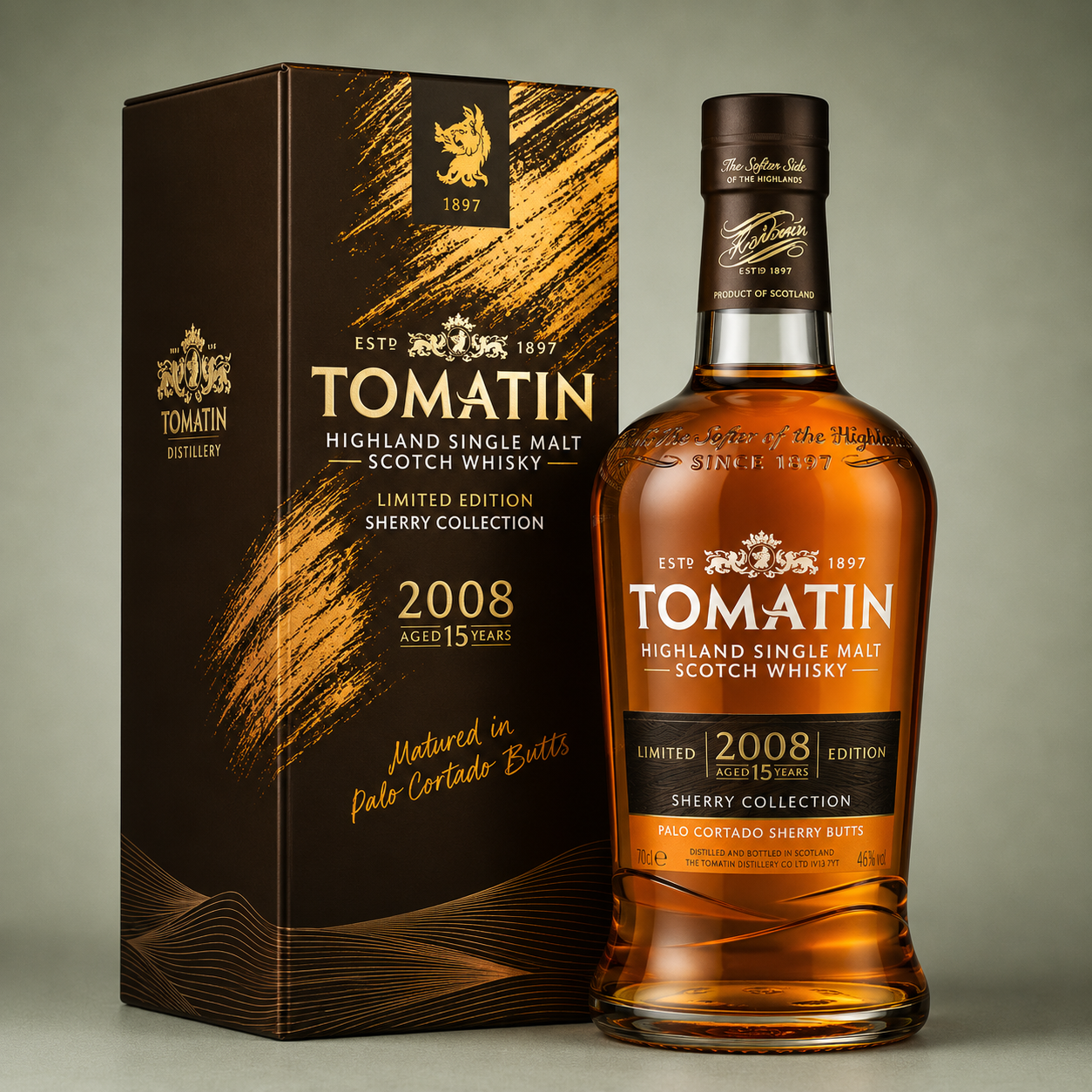 Botella de Tomatin 2008 15 Years Sherry Collection Palo Cortado con estuche edición limitada.