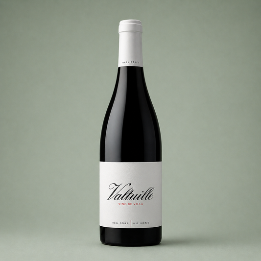 Botella de vino tinto Valtuille Vino de Villa de Raúl Pérez elaborada en la DO Bierzo.