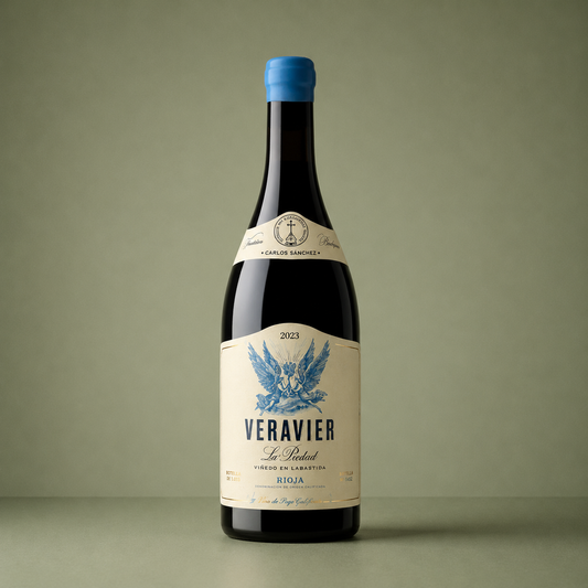 Botella de Veravier La Piedad, vino tinto de Rioja elaborado por Carlos Sánchez Viticultor.
